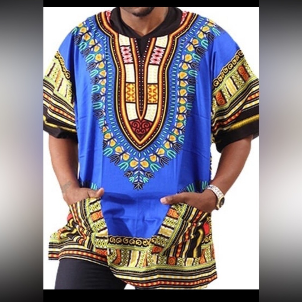 Dashiki Mens Top With Pockets Size Small 100% Cotton